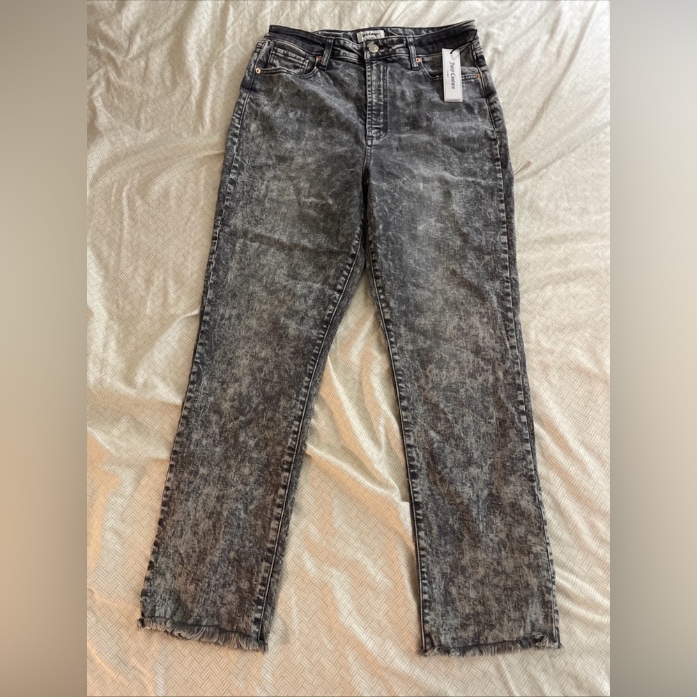 Juicy Couture Grey Marble Wash Jeans Women’s 31 High Rise Straight Raw Hem NWT